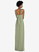 Rear View Thumbnail - Sage Draped Chiffon Grecian Column Gown with Convertible Straps