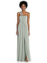 Alt View 1 Thumbnail - Willow Green Draped Chiffon Grecian Column Gown with Convertible Straps
