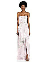 Alt View 3 Thumbnail - Watercolor Print Draped Chiffon Grecian Column Gown with Convertible Straps