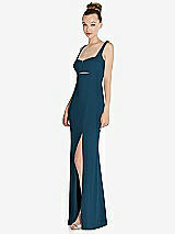 Side View Thumbnail - Atlantic Blue Wide Strap Slash Cutout Empire Dress with Front Slit