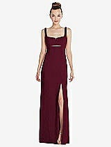 Front View Thumbnail - Cabernet Wide Strap Slash Cutout Empire Dress with Front Slit