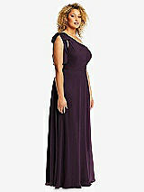 Side View Thumbnail - Aubergine Draped One-Shoulder Maxi Dress with Scarf Bow