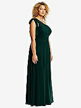 Side View Thumbnail - Evergreen Draped One-Shoulder Maxi Dress with Scarf Bow