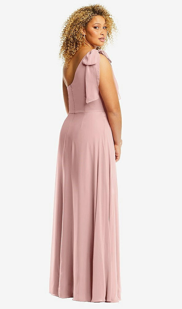 Back View - Rose - PANTONE Rose Quartz Draped One-Shoulder Maxi Dress with Scarf Bow