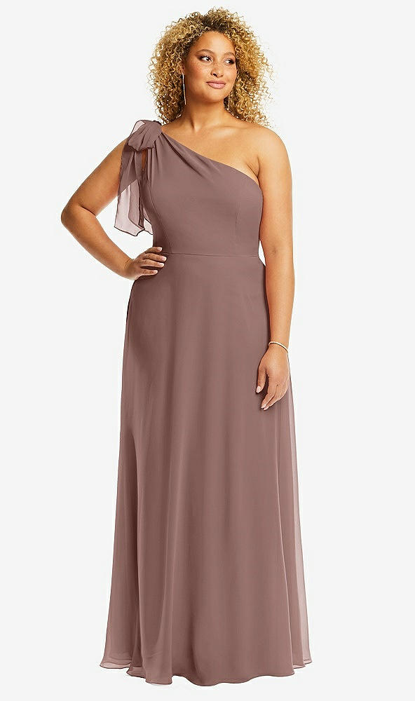 Front View - Sienna Draped One-Shoulder Maxi Dress with Scarf Bow