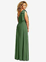 Rear View Thumbnail - Vineyard Green Draped One-Shoulder Maxi Dress with Scarf Bow