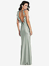 Alt View 2 Thumbnail - Willow Green Ruffle Trimmed Open-Back Maxi Slip Dress