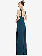 Rear View Thumbnail - Atlantic Blue Draped Twist Halter Low-Back Satin Empire Dress