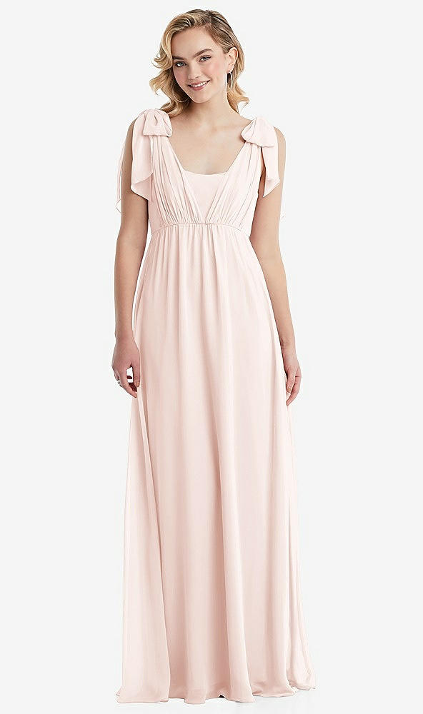 Front View - Blush Empire Waist Shirred Skirt Convertible Sash Tie Maxi Dress