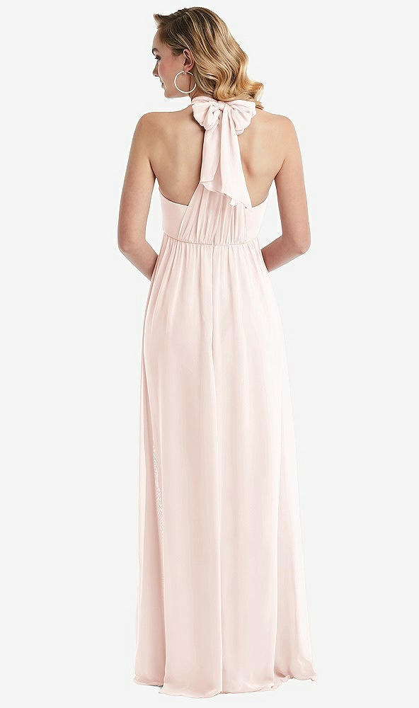 Back View - Blush Empire Waist Shirred Skirt Convertible Sash Tie Maxi Dress