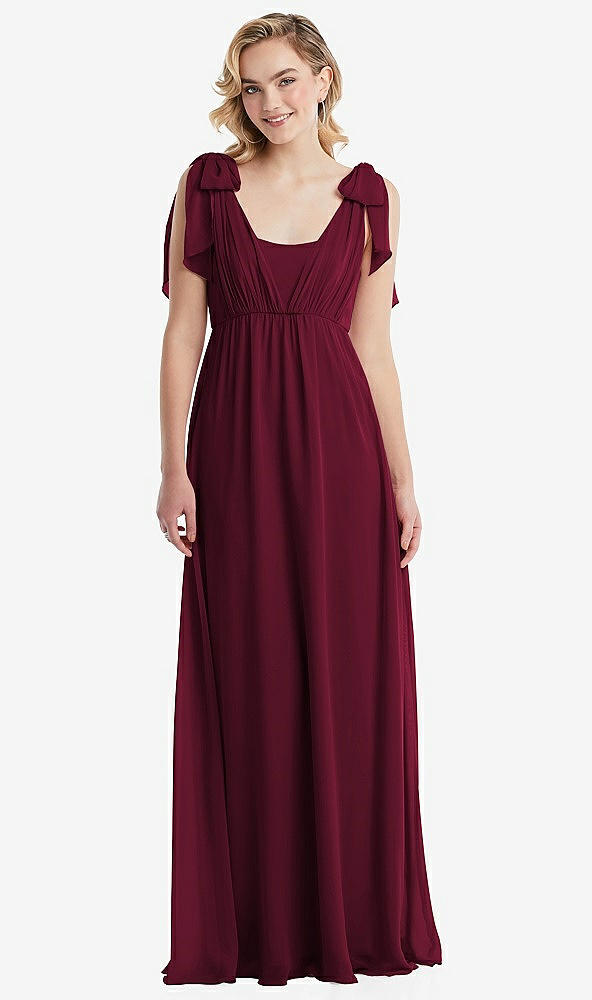 Front View - Cabernet Empire Waist Shirred Skirt Convertible Sash Tie Maxi Dress