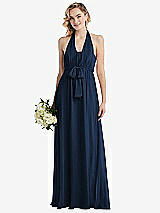 Alt View 1 Thumbnail - Midnight Navy Empire Waist Shirred Skirt Convertible Sash Tie Maxi Dress