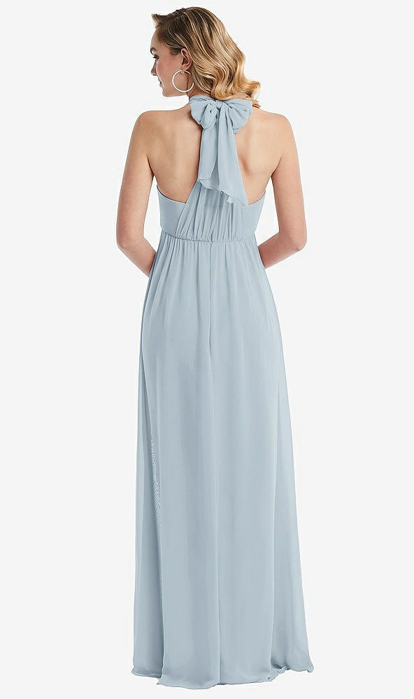 Back View - Mist Empire Waist Shirred Skirt Convertible Sash Tie Maxi Dress