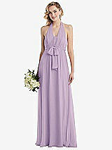Alt View 1 Thumbnail - Pale Purple Empire Waist Shirred Skirt Convertible Sash Tie Maxi Dress