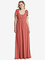 Front View Thumbnail - Coral Pink Empire Waist Shirred Skirt Convertible Sash Tie Maxi Dress