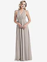 Alt View 5 Thumbnail - Taupe Empire Waist Shirred Skirt Convertible Sash Tie Maxi Dress