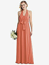 Alt View 1 Thumbnail - Terracotta Copper Empire Waist Shirred Skirt Convertible Sash Tie Maxi Dress