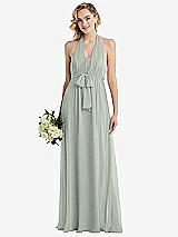 Alt View 1 Thumbnail - Willow Green Empire Waist Shirred Skirt Convertible Sash Tie Maxi Dress