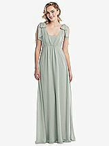 Front View Thumbnail - Willow Green Empire Waist Shirred Skirt Convertible Sash Tie Maxi Dress