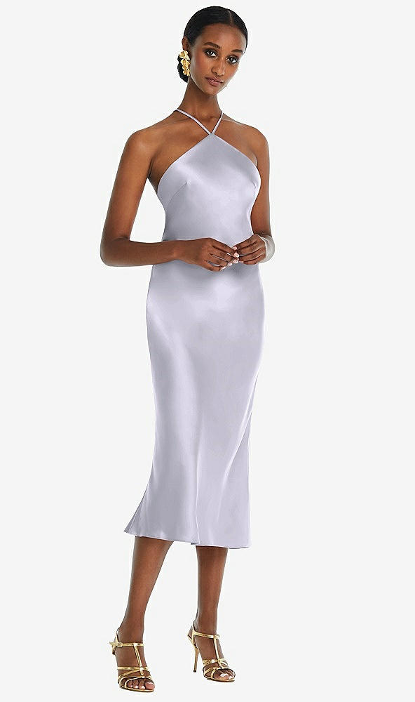 Front View - Silver Dove Diamond Halter Bias Midi Slip Dress with Convertible Straps