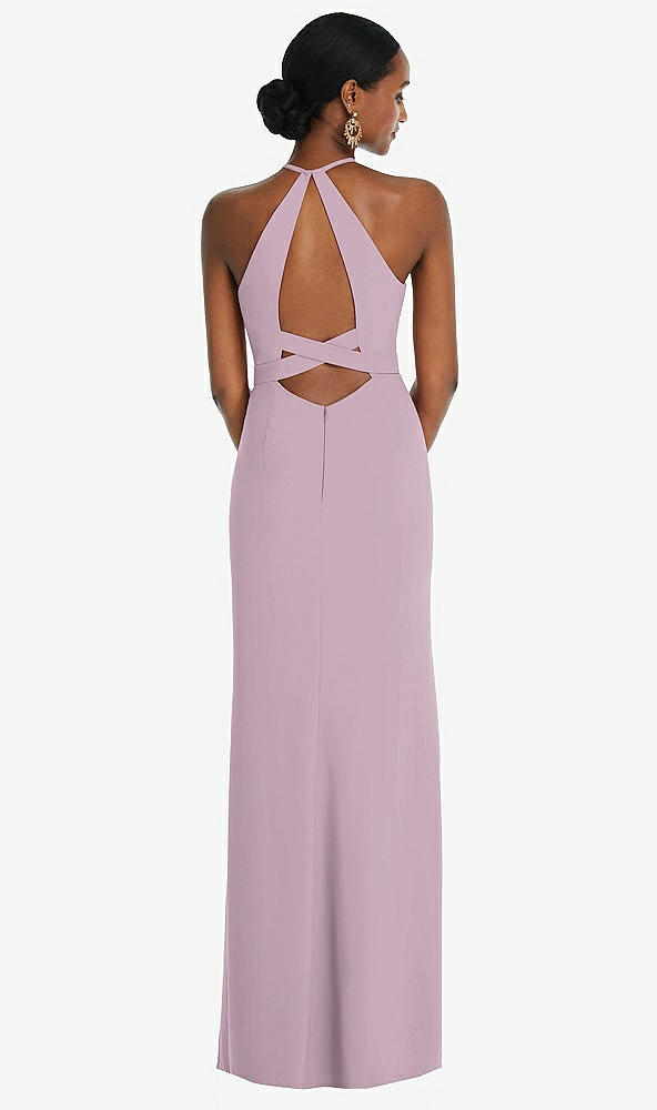 Front View - Suede Rose Halter Criss Cross Cutout Back Maxi Dress