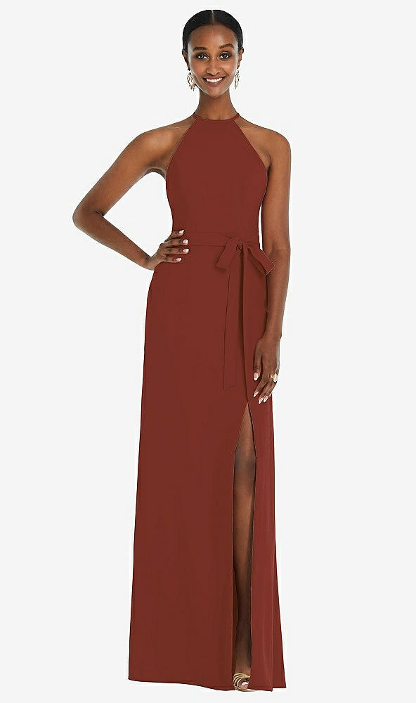 Back View - Auburn Moon Halter Criss Cross Cutout Back Maxi Dress