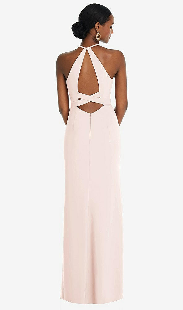 Front View - Blush Halter Criss Cross Cutout Back Maxi Dress