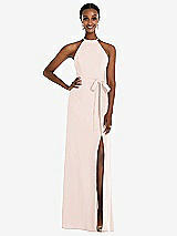 Rear View Thumbnail - Blush Halter Criss Cross Cutout Back Maxi Dress