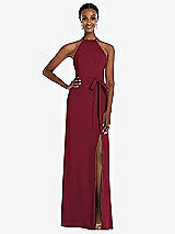 Rear View Thumbnail - Burgundy Halter Criss Cross Cutout Back Maxi Dress