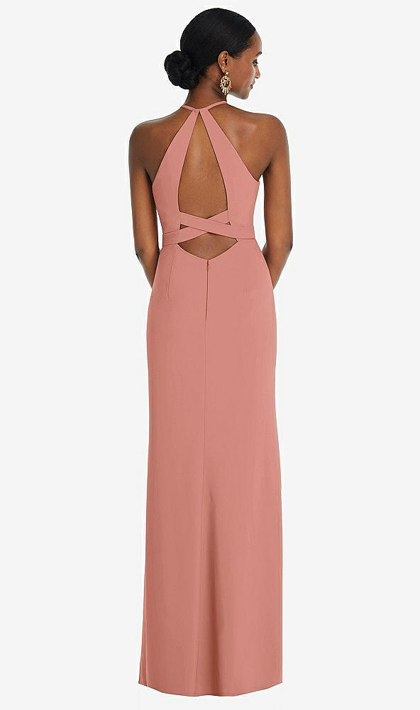 Front View - Desert Rose Halter Criss Cross Cutout Back Maxi Dress