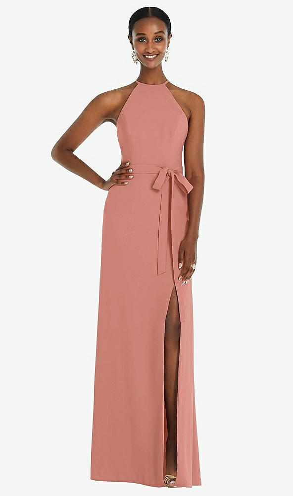 Back View - Desert Rose Halter Criss Cross Cutout Back Maxi Dress