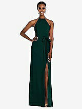 Rear View Thumbnail - Evergreen Halter Criss Cross Cutout Back Maxi Dress