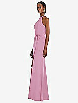 Side View Thumbnail - Powder Pink Halter Criss Cross Cutout Back Maxi Dress