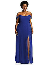 Alt View 1 Thumbnail - Cobalt Blue Off-the-Shoulder Basque Neck Maxi Dress with Flounce Sleeves