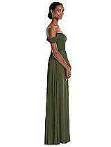 Side View Thumbnail - Olive Green Off-the-Shoulder Basque Neck Maxi Dress with Flounce Sleeves