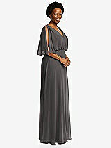 Side View Thumbnail - Caviar Gray V-Neck Split Sleeve Blouson Bodice Maxi Dress