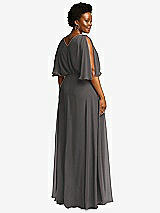 Rear View Thumbnail - Caviar Gray V-Neck Split Sleeve Blouson Bodice Maxi Dress