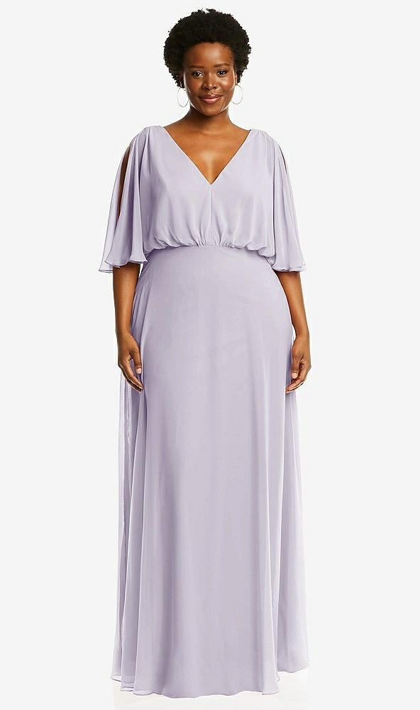 Front View - Moondance V-Neck Split Sleeve Blouson Bodice Maxi Dress