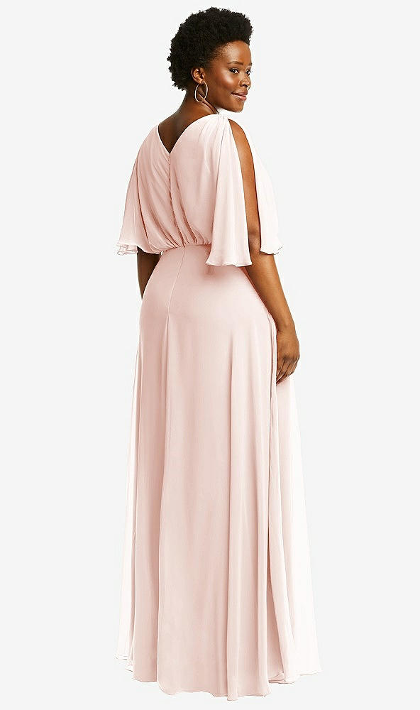 Back View - Blush V-Neck Split Sleeve Blouson Bodice Maxi Dress