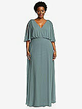 Front View Thumbnail - Icelandic V-Neck Split Sleeve Blouson Bodice Maxi Dress