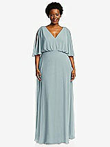 Front View Thumbnail - Morning Sky V-Neck Split Sleeve Blouson Bodice Maxi Dress