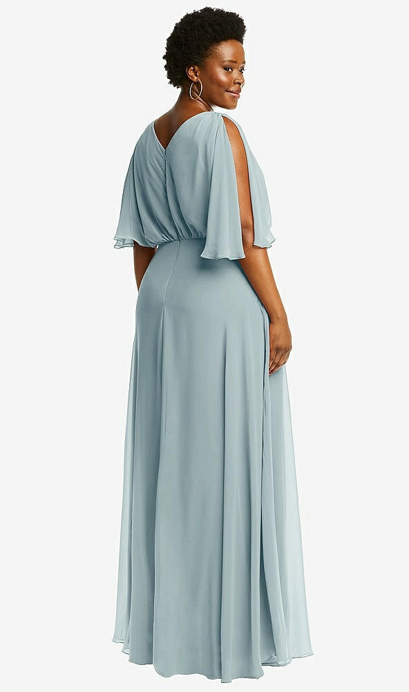 Back View - Morning Sky V-Neck Split Sleeve Blouson Bodice Maxi Dress