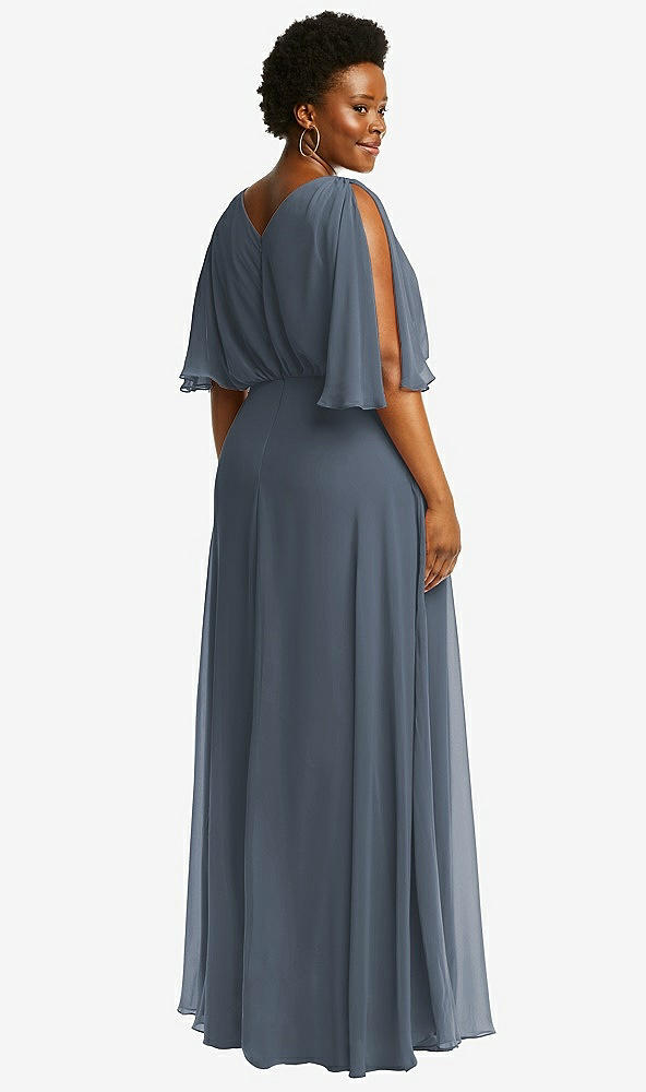 Back View - Silverstone V-Neck Split Sleeve Blouson Bodice Maxi Dress