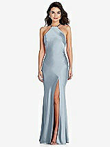 Front View Thumbnail - Mist Halter Convertible Strap Bias Slip Dress With Front Slit