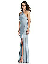 Side View Thumbnail - Mist Halter Convertible Strap Bias Slip Dress With Front Slit