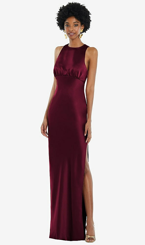 Front View - Cabernet Jewel Neck Sleeveless Maxi Dress with Bias Skirt