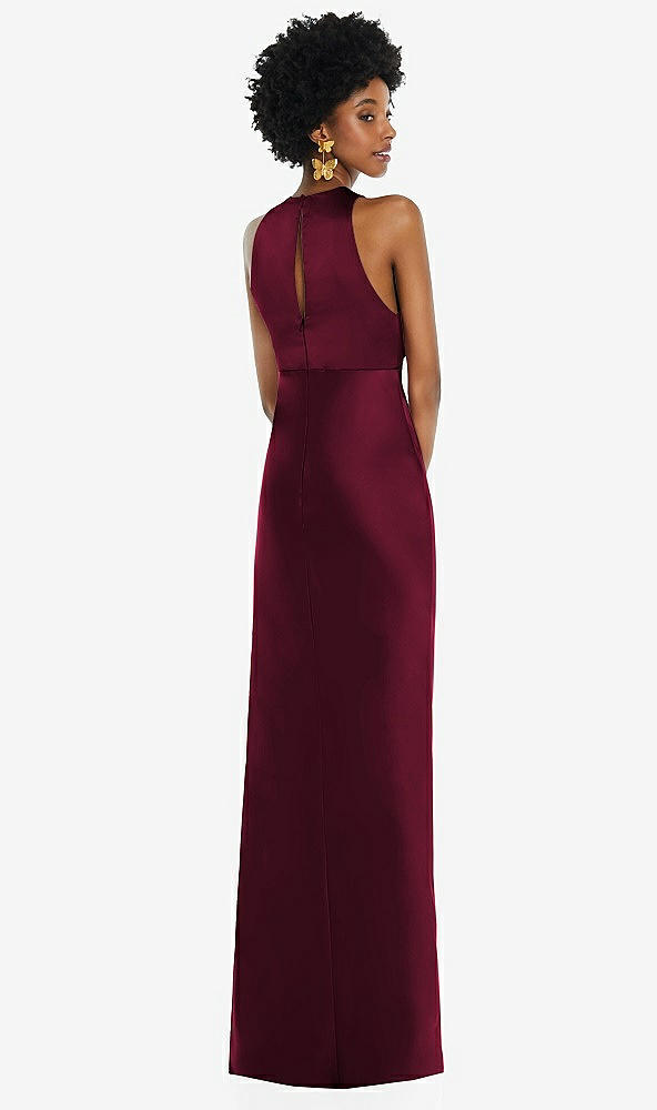 Back View - Cabernet Jewel Neck Sleeveless Maxi Dress with Bias Skirt