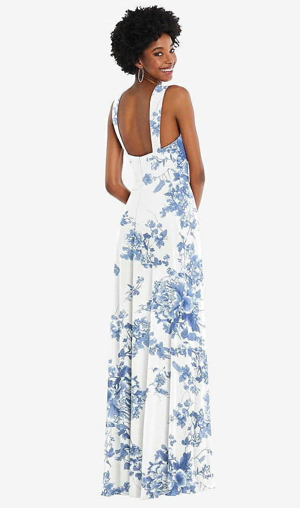 Back View - Cottage Rose Dusk Blue Contoured Wide Strap Sweetheart Maxi Dress