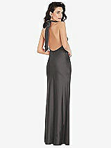 Rear View Thumbnail - Caviar Gray Scarf Tie High-Neck Halter Maxi Slip Dress