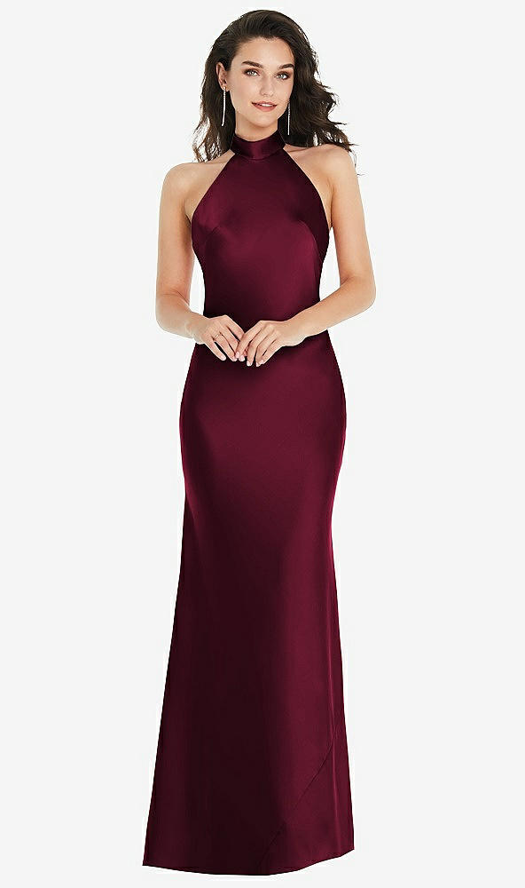 Front View - Cabernet Scarf Tie High-Neck Halter Maxi Slip Dress